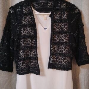 R&M Richards Black Women's Shrug with silver metallic detail.